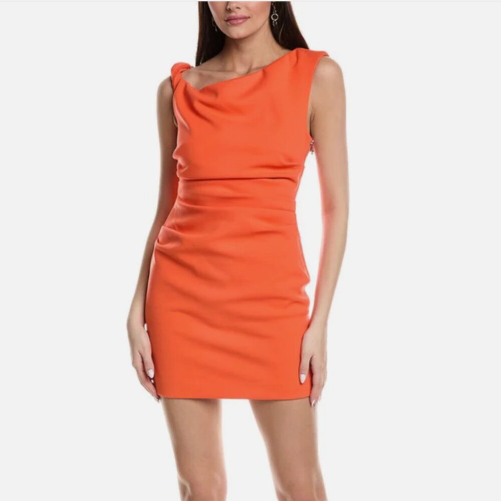 Misha Dress - THE 'MALLORY' CREPE MINI DRESS in SUNSET CORAL / size XL